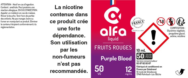 étiquette Purple Blood Alfaliquid 50vg